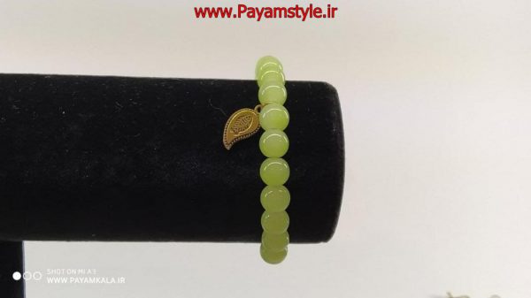 دستبند پلاک دار جنس سنگ طرح برگ رنگ سبز فسفری